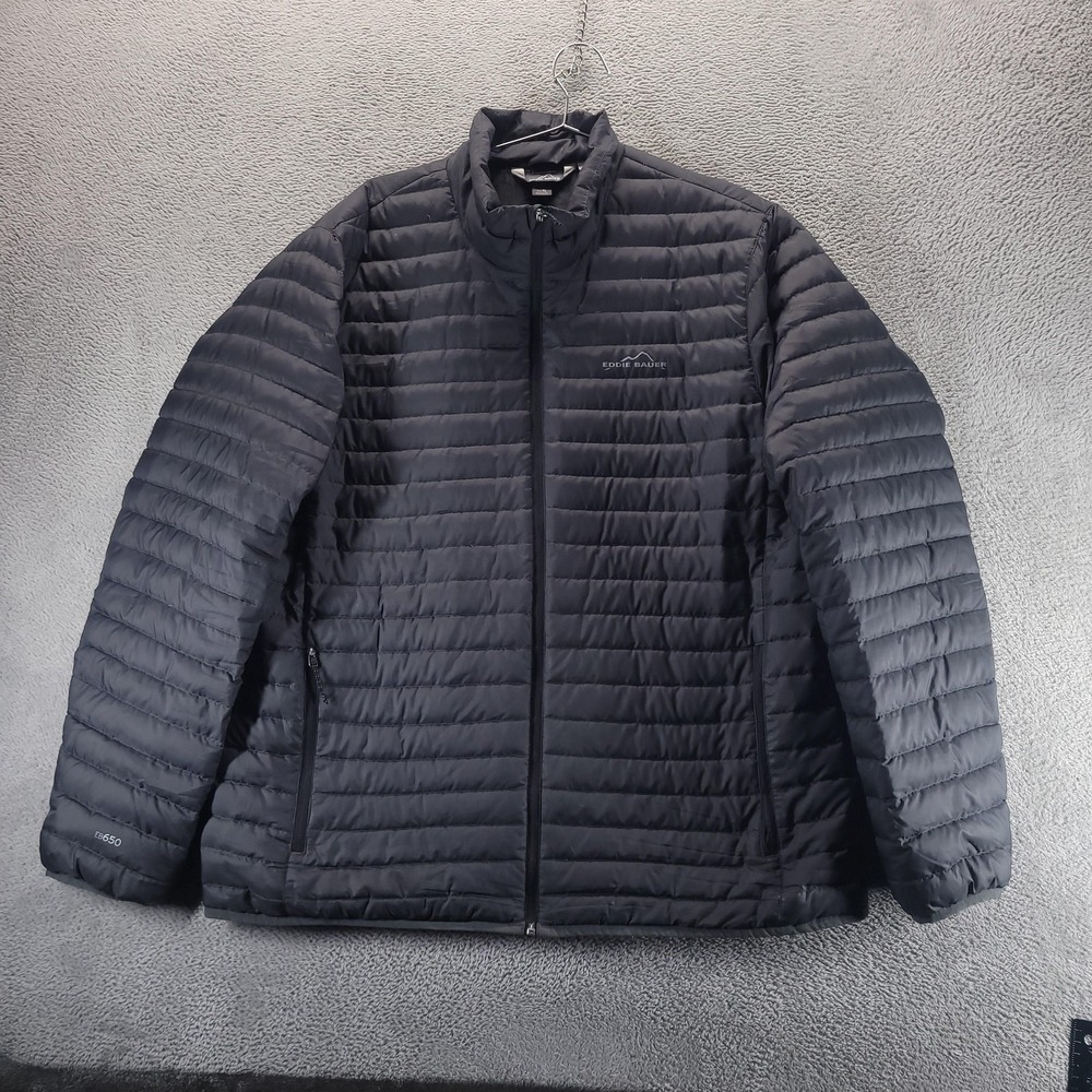 Eddie Bauer Jacket Mens XL Black EB650 Down Puffer Lightweight Zip Outdoor